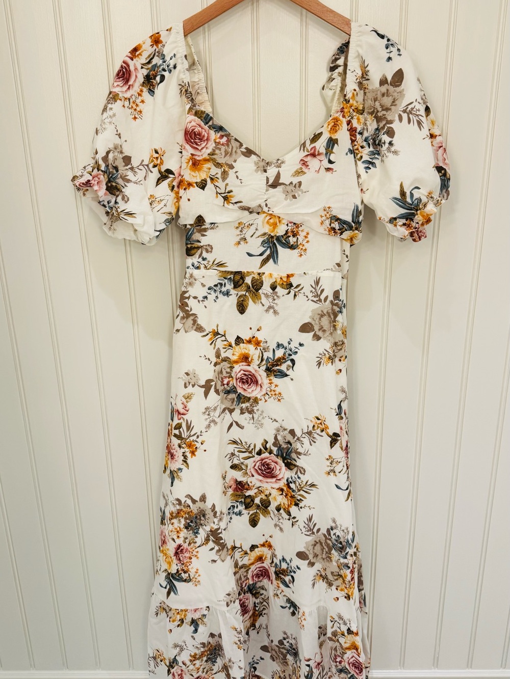 Altar'd State Ivory Floral Sweetheart Midi Dress